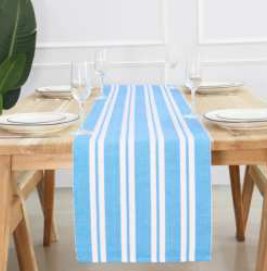 Dobby Stripe Ribbed Runner — Blue/White