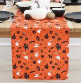 Printed Table Runner · Halloween — Orange/Black