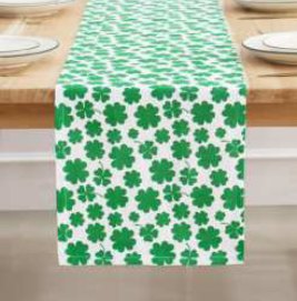 Printed Table Runner · St Patrick’s — White / 4 Leaf Shamrock Clover