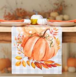 Fall Pumpkin Printed Table Runner — Pumpkin Stack Plaid Orange