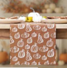 Fall Printed Table Runner — Pumpkin Stack Plaid Blue