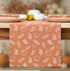 Fall Printed Table Runner — Pumpkin Stack Plaid Blue