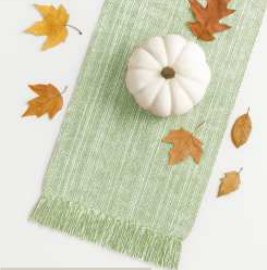 Ribbed Chambray Table Runner — Sage Green And H. White