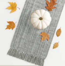 Ribbed Chambray Table Runner — Mineral Gray And H. White