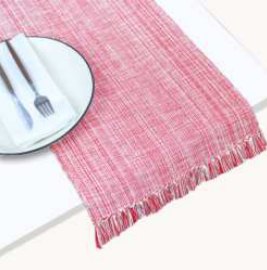 Ribbed Chambray Table Runner — Red/H. White