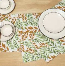 Fall / Autumn Leaves Printed Placemat — Sage Green/Brown