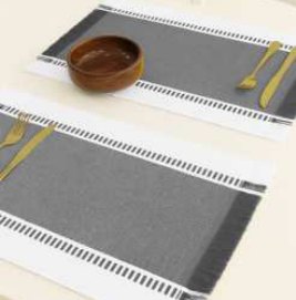 Ribbed Stripe Placemat — Mineral Gray/H. White