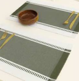 Ribbed Stripe Placemat — Artichoke Green /H. White