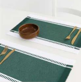 Ribbed Stripe Placemat — Forest Green/ White