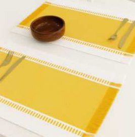 Ribbed Stripe Placemat — Golden Yellow/H. White