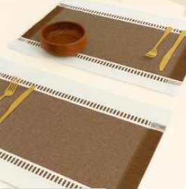 Ribbed Stripe Placemat — Nutbrown/H. White