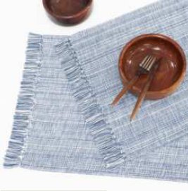 Ribbed Chambray Placemat — Smoky Blue/H. White