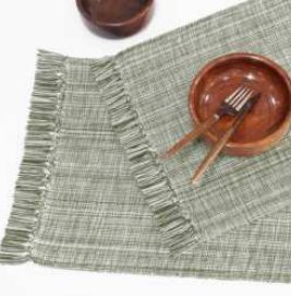 Ribbed Chambray Placemat — Olive Green/H. White