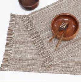 Ribbed Chambray Placemat — Nut Brown/H. White