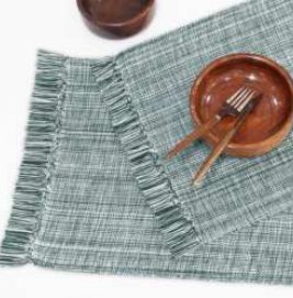 Ribbed Chambray Placemat — Forest Green / White