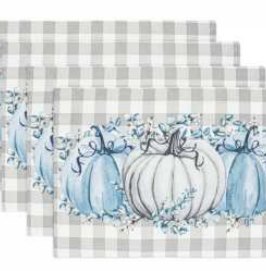Fall Printed Placemats — Pumpkin Plaid-Blue