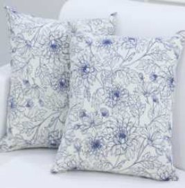 Fall Printed Throw Pillow Covers — Blue/Ivory