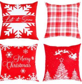 Tartan Plaid Christmas Throw Pillow Cover — Red