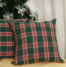 Tartan Plaid Christmas Throw Pillow Cover — Green
