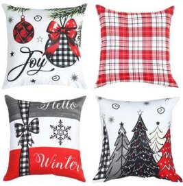 Tartan Plaid Christmas Throw Pillow Cover — Red/Black/White
