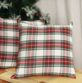 Tartan Plaid Christmas Throw Pillow Cover — Red And White