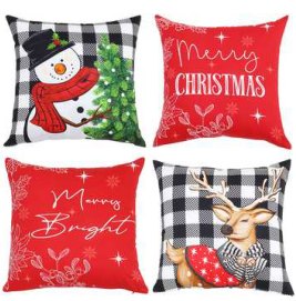 Tartan Plaid Christmas Throw Pillow Cover — Red/Green/Black/White